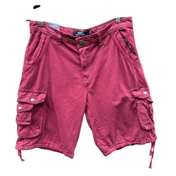 NWT New Riot Empire Men's Size 34 Maroon 100% Cotton Drawstring Leg Cargo Short - Picture 1 of 5